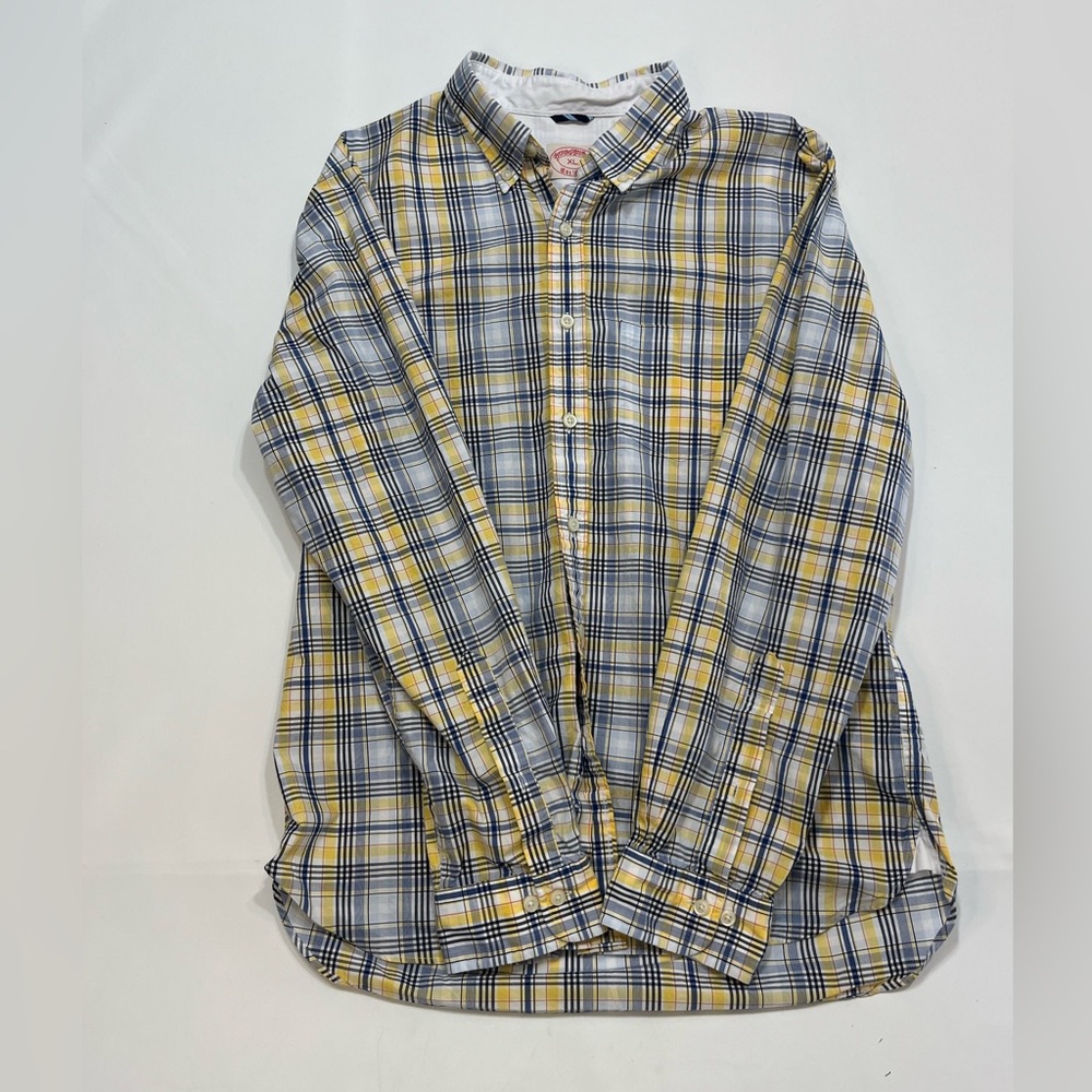 Brooks Brothers Shirt Mens XL Blue Yellow Plaid‎ Long Sleeve Button Down Cotton
